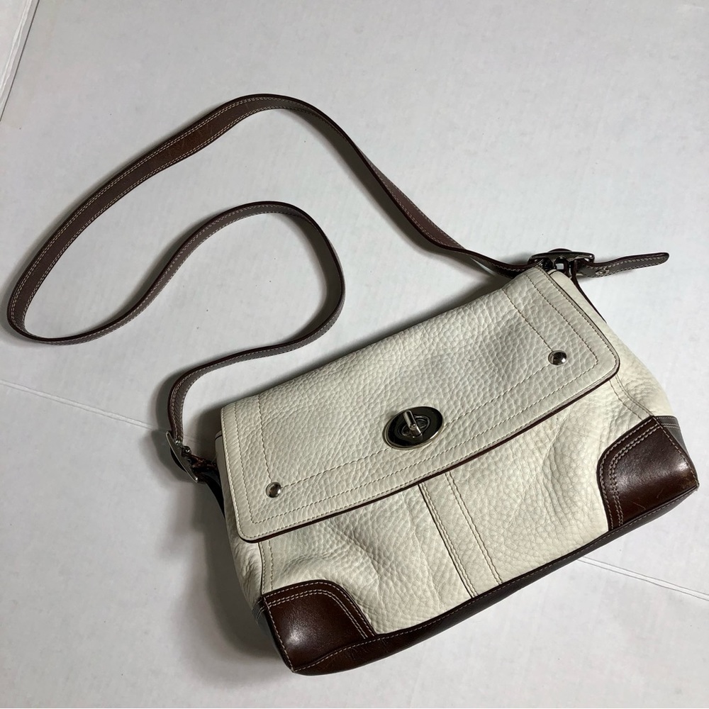 VINTAGE COACH WOMENS WHITE & BROWN PURSE HANDBAG - Picture 3 of 16